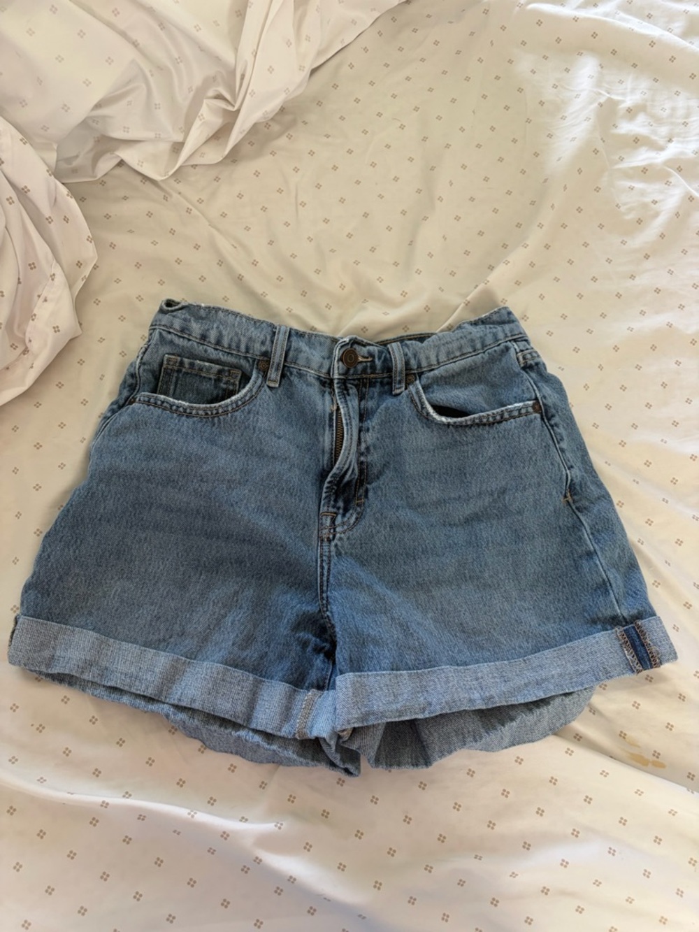 High-Rise Light Blue Denim Rolled-Hem Women's Shorts